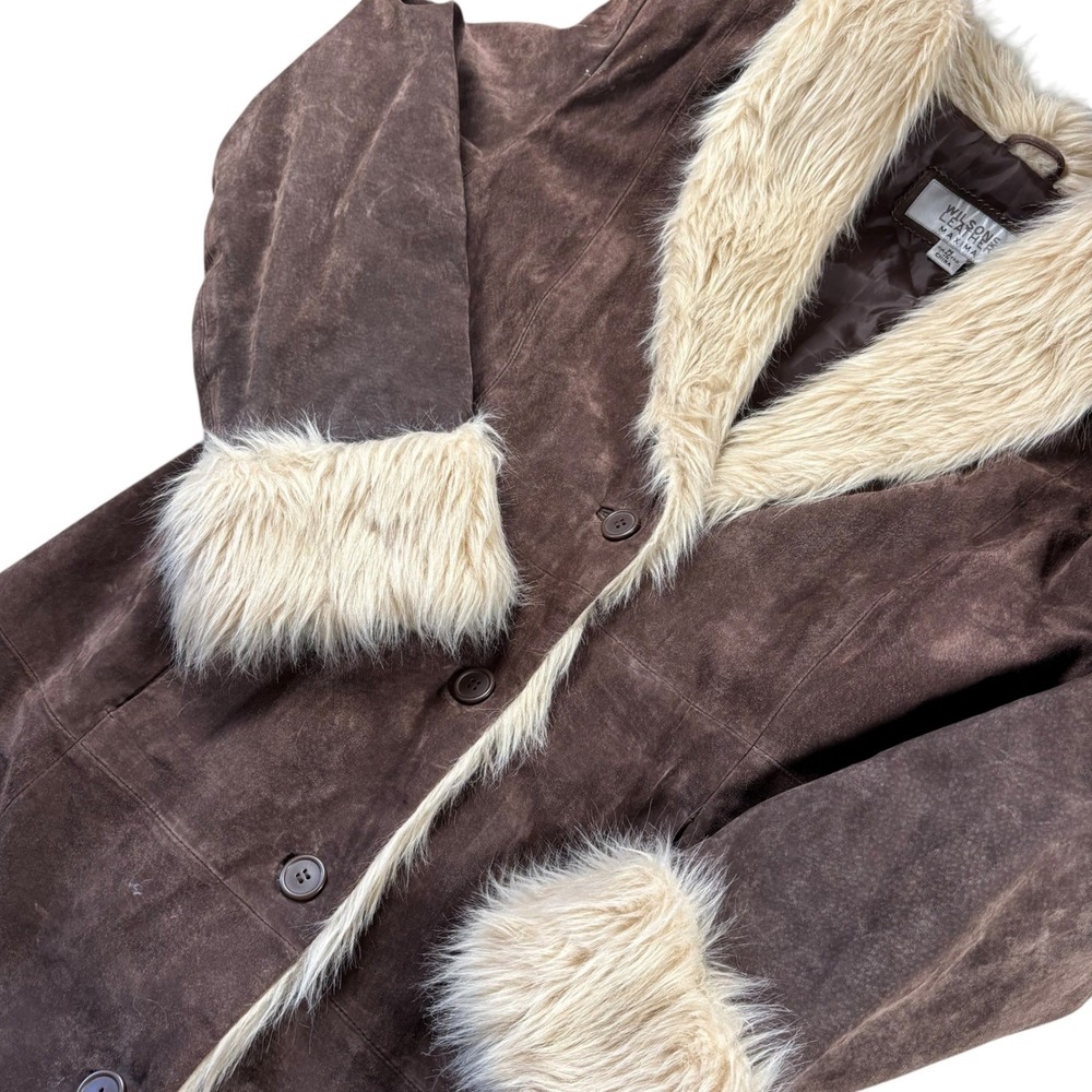 VTG Wilsons Leather Y2K Maxima Coat Womens M Brown Suede Penny Lane Boho Glam